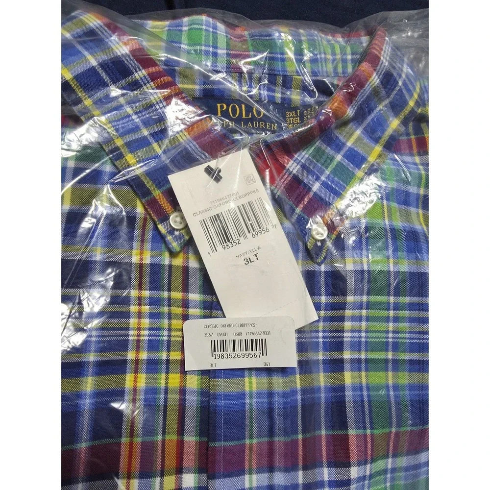 Polo Ralph Lauren Plaid Oxford Shirt Blue Red Multi Plaid Men's Size 3XLT NWT